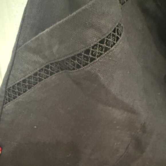 STAUD MACKENZIE BLACK WIDE LEG LINEN PANTS WITH LACE ACCENTS - Picture 7 of 14